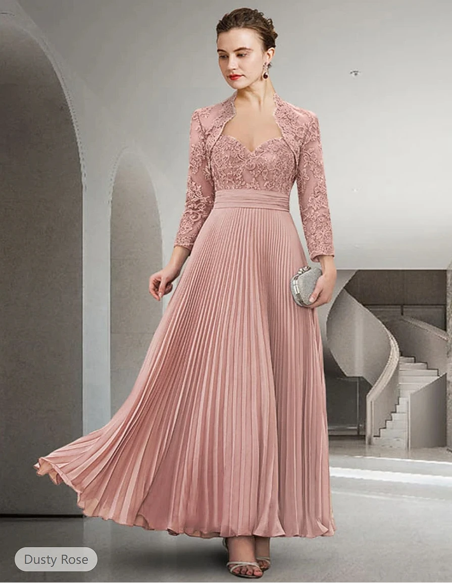 

Two Piece A-Line Mother of the Bride Dress Church Elegant Floor Length Chiffon Lace Pleats Appliques wedding party dress 2024