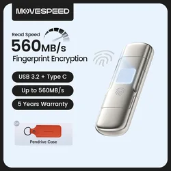 MOVESPEED USB3.2 Unidad colgante de estado sólido AES256 y cifrado de huellas dactilares Unidad flash USB tipo C Gen 2 de 520 MB/s 1TB 512GB 256GB 128GB