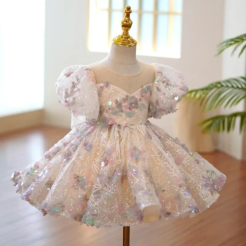 Children Evening Dresses for Girls 3 12 14 Years Kids Birthday Party Luxury 2023 Fluffy Ball Gown Wedding Prom Formal Lace Dress