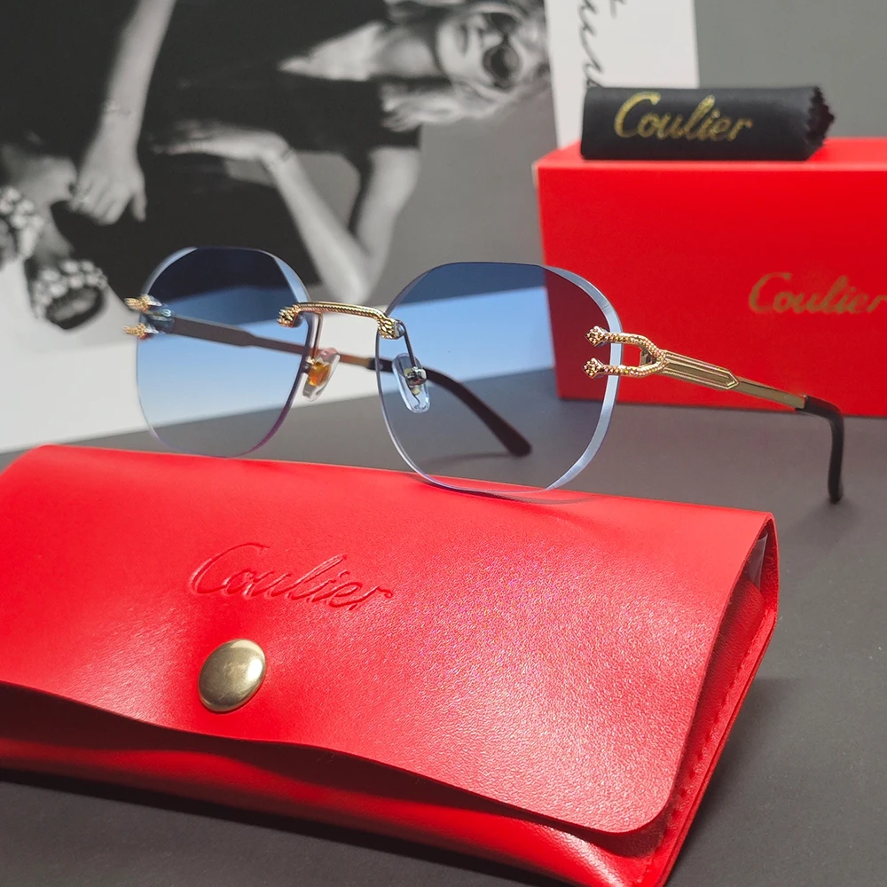 COULIER Classic Trend Sunglasses Woman Outdoor UV-Protection Unisex Eyewear Frameless Pilot Casual Leopard Party Sun Glasses