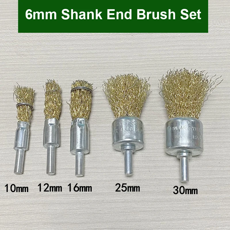 3/5/6 Stück 6mm 1/4" Schaft Messingbeschichtete Kohlenstoffstahl-Drahtbürste (Teller-/Rad-/Endbürste) für Bohrmaschinen und Rotationswerkzeuge zur Metallrostentfernung, Polieren und Reinigen – Detail 10