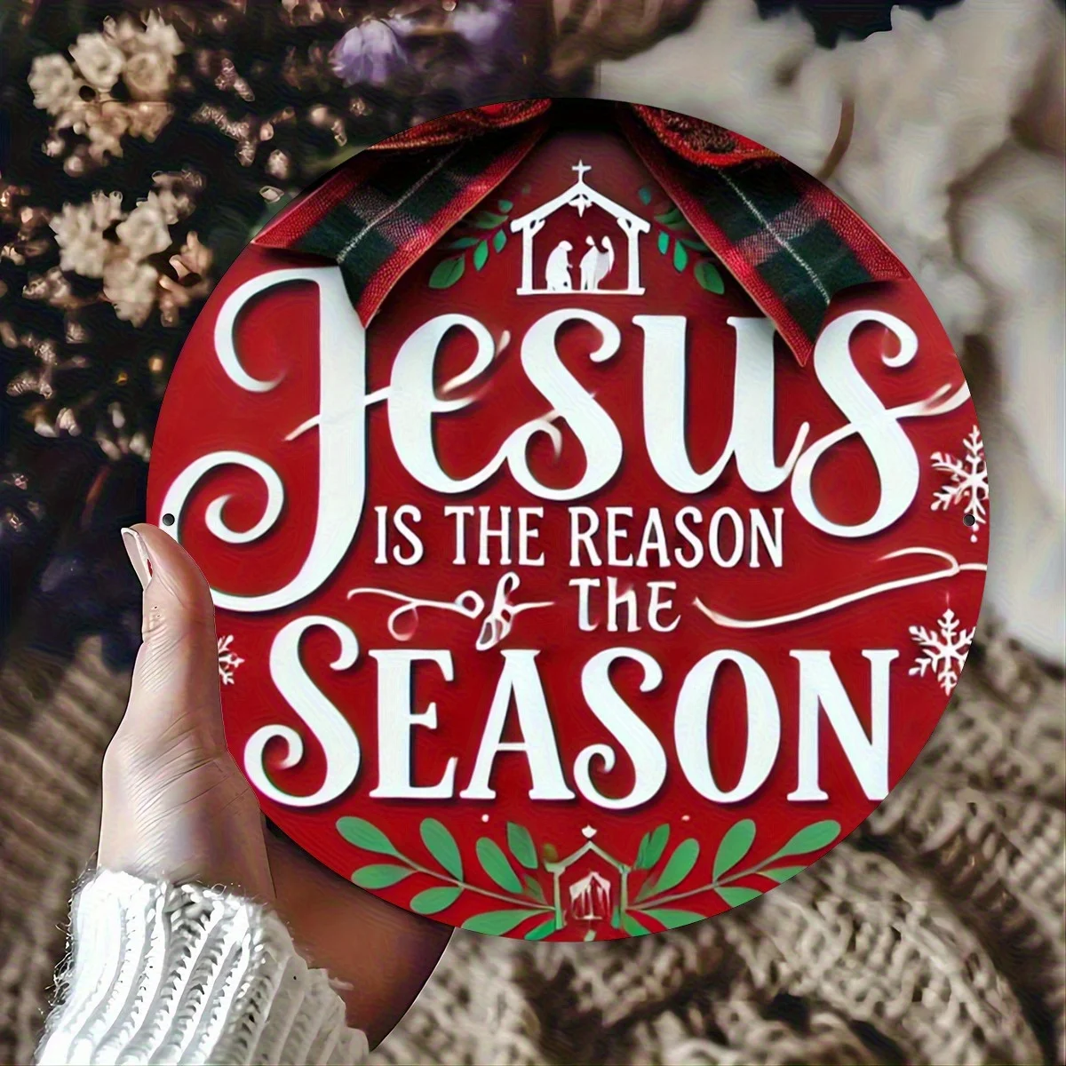 2D Flat, Festive Round Wooden Christmas Sign - 