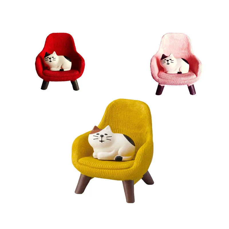 Cartoon Cat Sofa Chair Dollhouse Miniature Doll Room Desktop Decor Toy Ornament Creative Desktop Mini Decoration Kids Gift