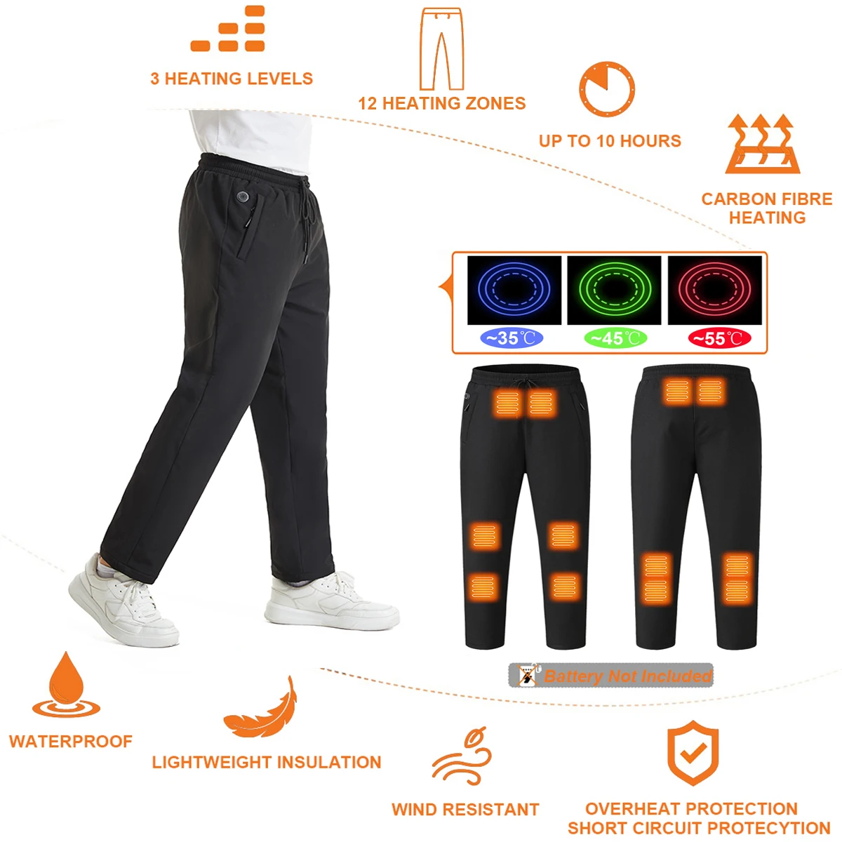 2024 New Heated Pants, Winter Warm Outdoor USB Electric Heated Pants with 12 Carbon Fiber Heating Pads, 3 Temperature Levels