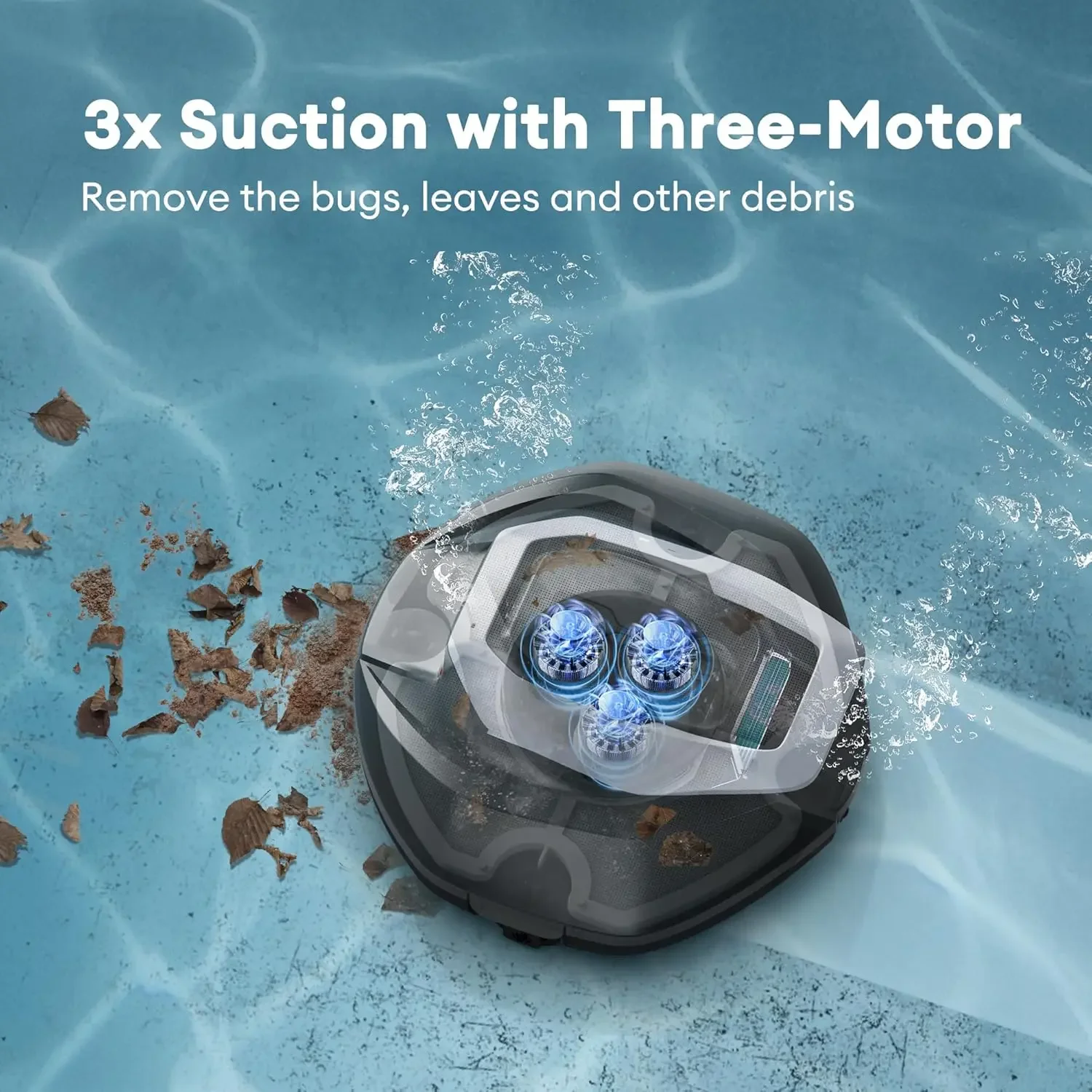 Cordless Robotic Pool Cleaner with Remote Control 3-Motor Suction 90Mins Runtime Auto Self-Parking 2.5h Fast Charging