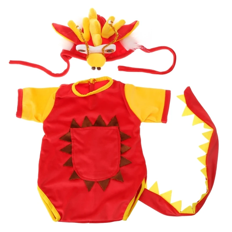 2PCS Baby Photography Props Dragon Hat Plush Romper Photoshooting Props Outfit