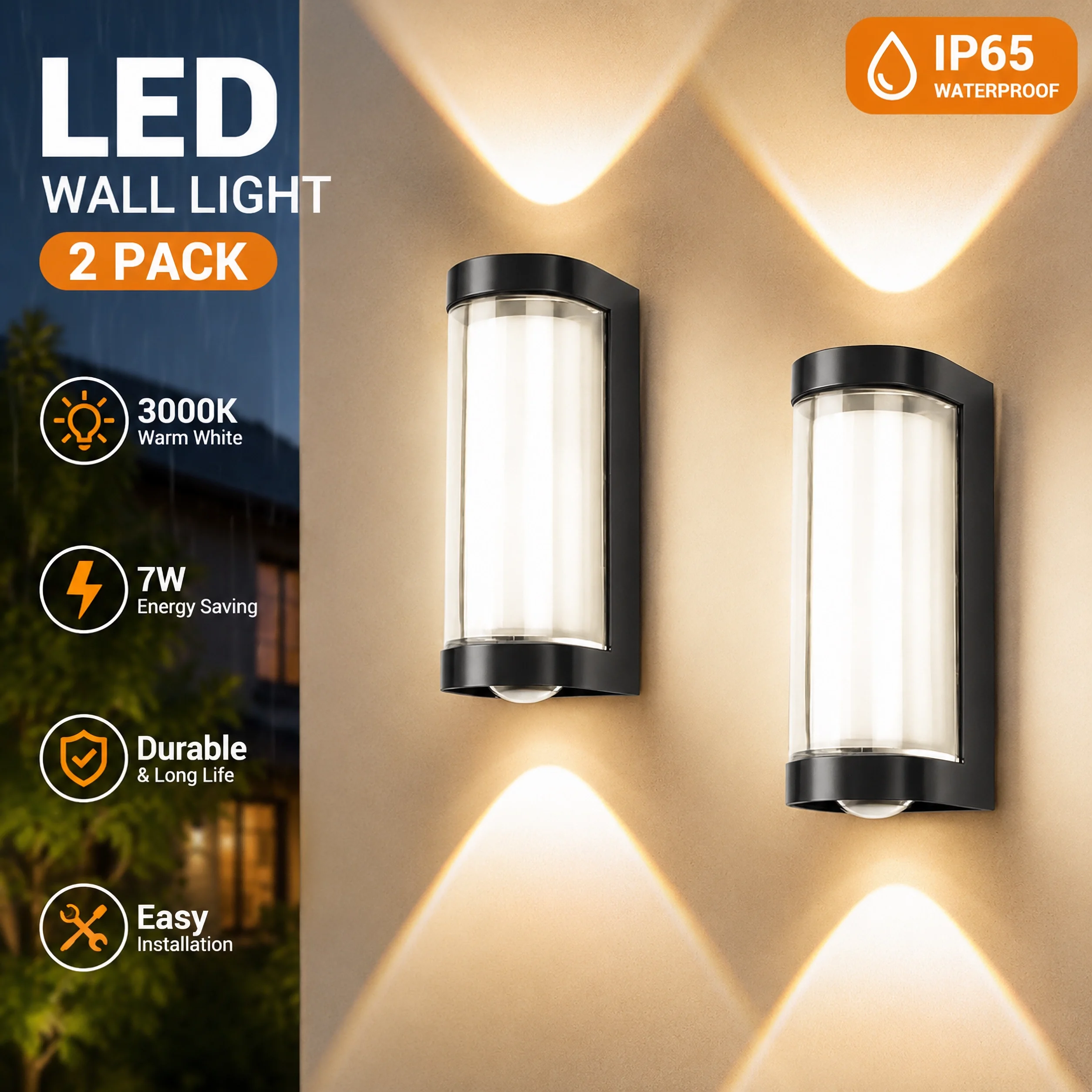 Moderne LED-Wandleuchte, wasserdicht nach IP65, 3000K warmweiß, für den Innen- und Außenbereich, Wohnzimmer, Schlafzimmer, Garten, Veranda