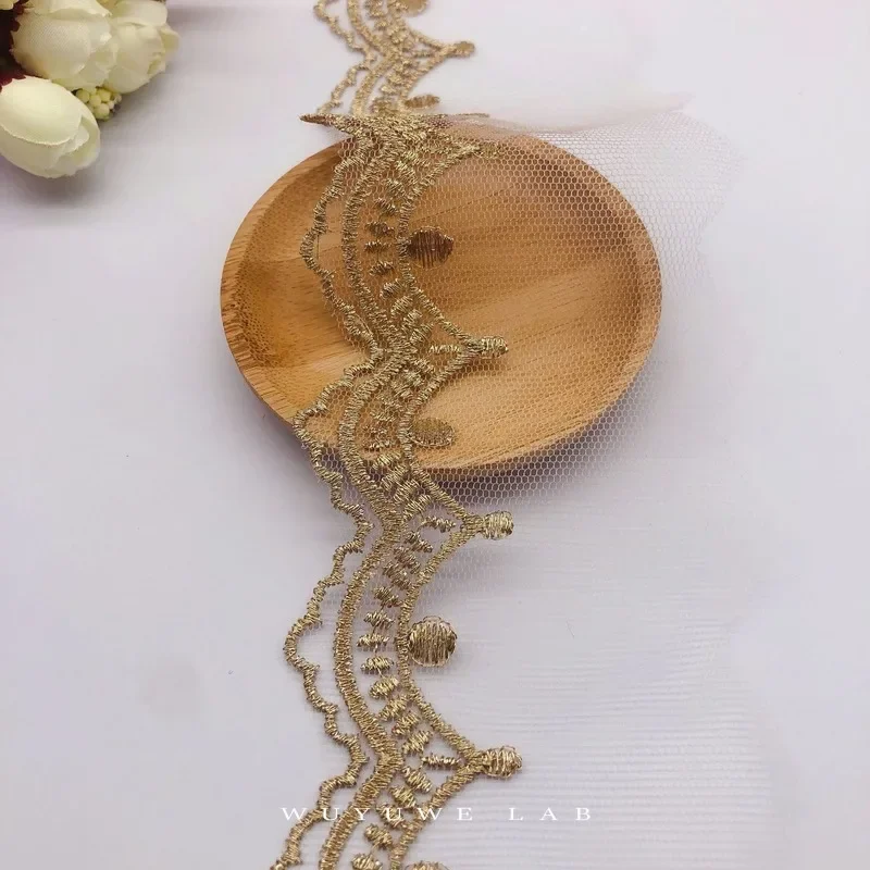 2 metri di larghezza 6.5cm ricamati in oro bianco ricamato in pizzo con bordi in tessuto cucito artigianale per matrimonio Dec accessori per