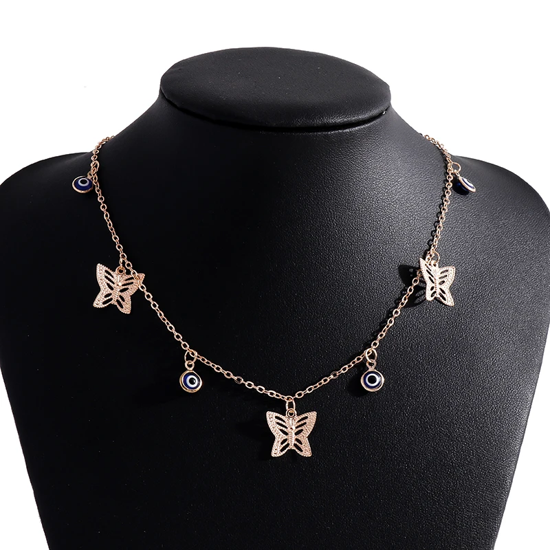 Aihua Niedliche kleine türkische Glücksauge-Schmetterlings-Halskette für Frauen, Statement-Halskette, Halsketten, Chocker, Damenschmuck – Detail 3