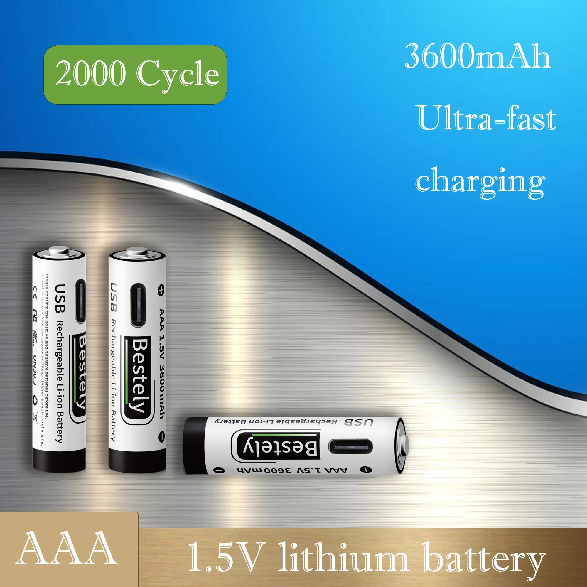 AAA 1.5V rechargeable lithium battery  3600mAh large capacity constant voltage USB fast charging controller mouse specific