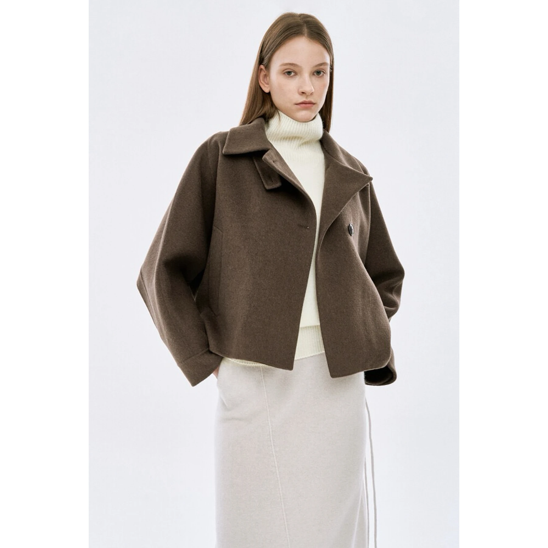 Lemon Cheese TIM26 Autumn Casual Style Loose Fit Double Breasted Short Woolen Jacket Hand Sewn Stand Collar Slimming Outerwear