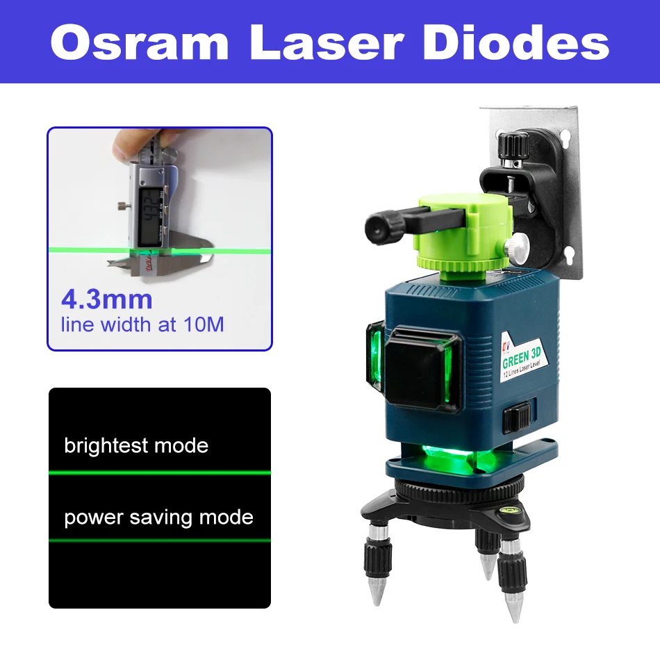 KaiTian Livello Laser 3D 12 Linee Autolivellante con Base Rotante a 360°Piattaforma di Sollevamento e Staffa Magnete Livello Linea Laser 3D Verde