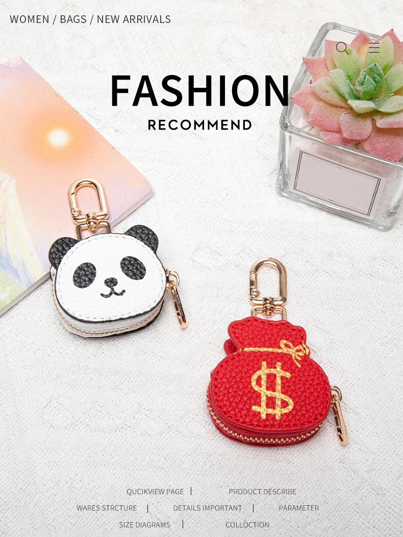 Creative Red Money Bag Pattern Coin Purse PU Leather Cute Panda Keychain Pendant Mini Storage Bag Small and Exquisite Girl's Gif