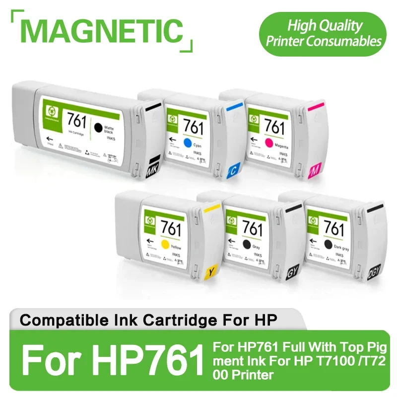 

For HP 761 Replacement Compatible Inkjet Ink Cartridge Full With Pigment Ink For HP DesignJet T7100 T7200 Printer 6Color