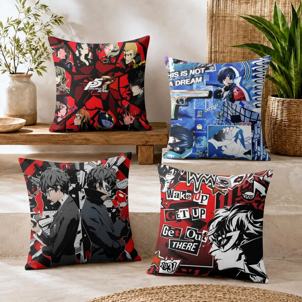 Game-P-Persona 3 Anime Cushion Cover Natural Linen Organic Fabric Double-Sided Printing Breathable For Decor