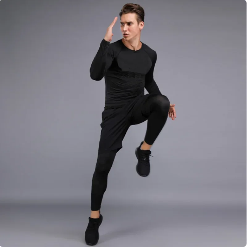 Casual Men's Quick Dry Sports Suit Spring Autumn Running Fitness Basketball High Elasticity Training Tight Fit Wear Wholesale