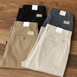 Straight pants American casual Chino cargo retro simple beige white khaki cotton casual pants for men