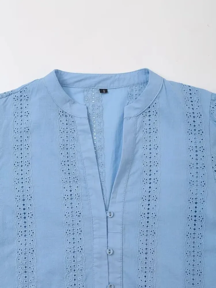 European and American style 2026 new summer style casual temperament simple fashion versatile long-sleeved embroidered shirt