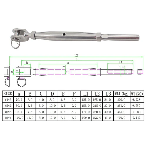Imagen 2 del producto 4 piezas 316 mandíbula inoxidable Swage tensor cerrado sujetadores cuerda de alambre Swage terminales extremos