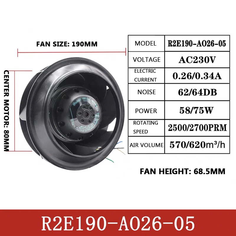 جديد الأصلي R2E190-AO26-05 العاكس مروحة الطرد المركزي 0.26/0.34A 2500/2700 دورة في الدقيقة