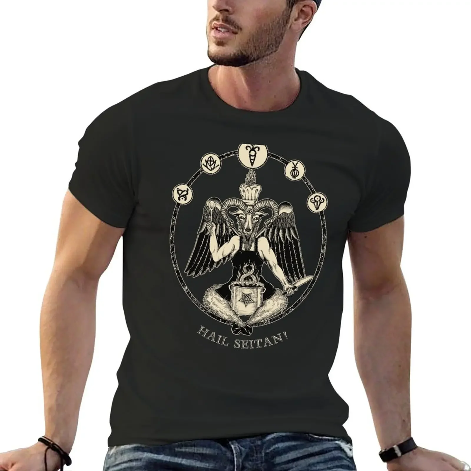 Chef vegano Baphomet: ¡granizo Seitan! Camiseta de anime para hombre, blusa, cosas de anime