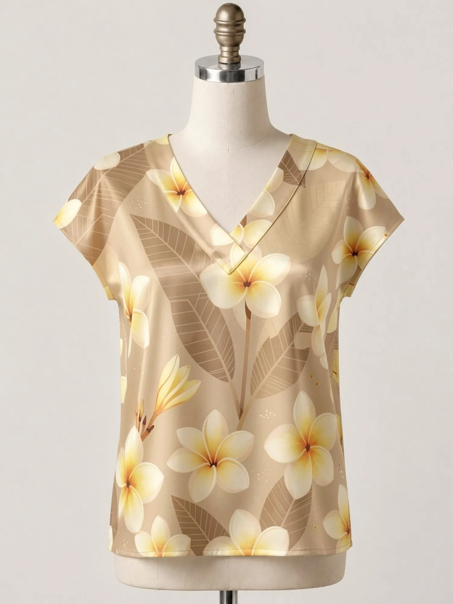 Floral Satin V Neck Top for Women Cap Sleeve Smooth Draped Fit Silky Resort Lounge Summer Wear Lightweight Breathable Smart Glam