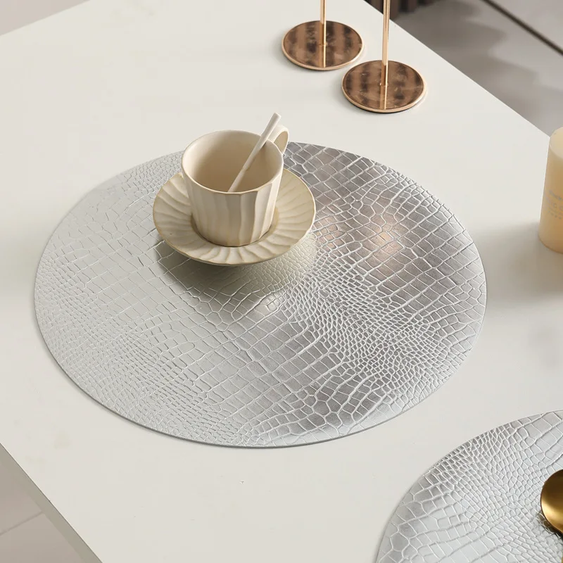 Nordic Table Mat Waterproof Oilproof and Heatproof  Placemat Hotel Restaurant round Crocodile Pattern Leather Coasters