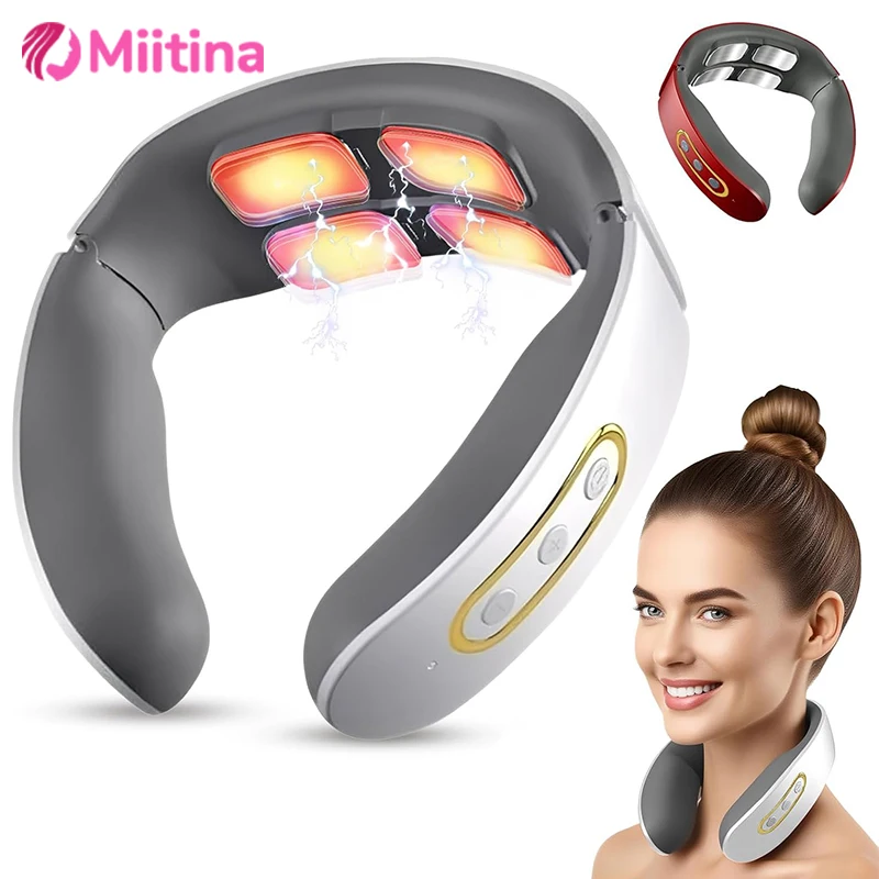 

Electric Neck Massager 6 Mode TENS Magnetic Pulse Heating Muscle Relaxation Neck Massager Tool 4 Head Massage Machines