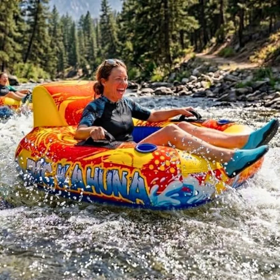 Heavy Duty Inflatable River Float For Outdoor Recreation, Premium Nylon Material, Blue, 46x39, Cup Holders And Tow Strap, 300lb