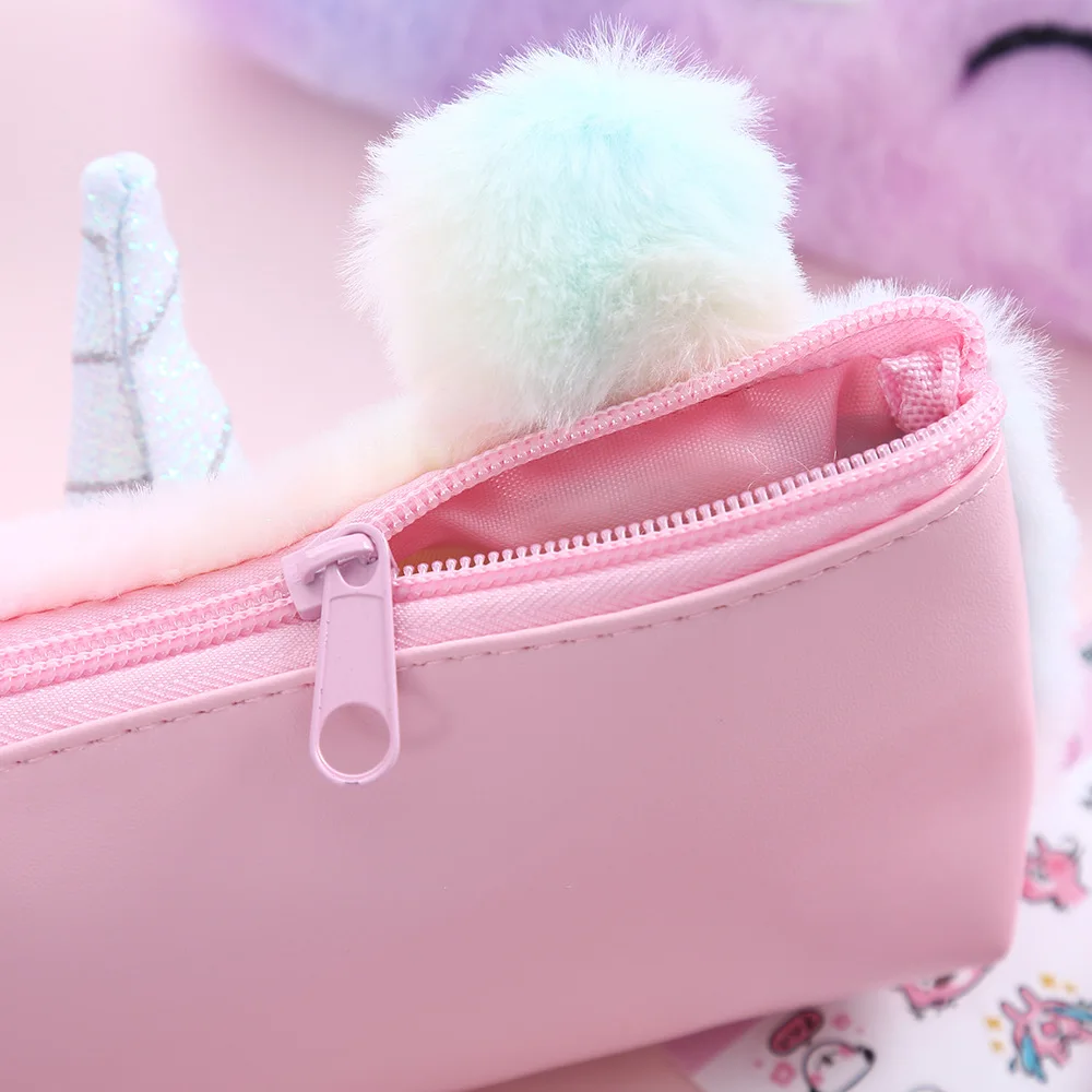 Plush Unicorn น่ารักดินสอกรณี Licorne Kawaii สาว Estuche Para Lpices สำหรับ Trousse Astuccio ผ้าใบ Scolaire โรงเรียน Cartuchera