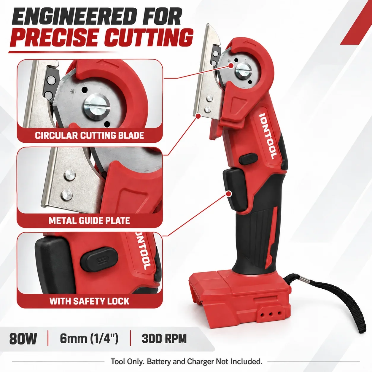 IONTOOL Portable Red Cordless Carpet Shears 6mm For Carpet Patching and Rug Trimming and Flooring Install and Carpet Binding