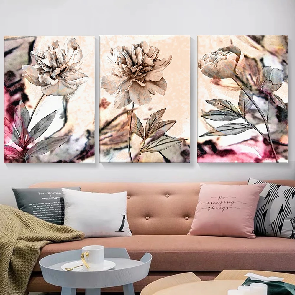 Vintage Set Of 3 Flowers Blossom Canvas Painting Posters Prints Living Room Bedroom Wall Art Pictures Modern Home Decor Cuadros