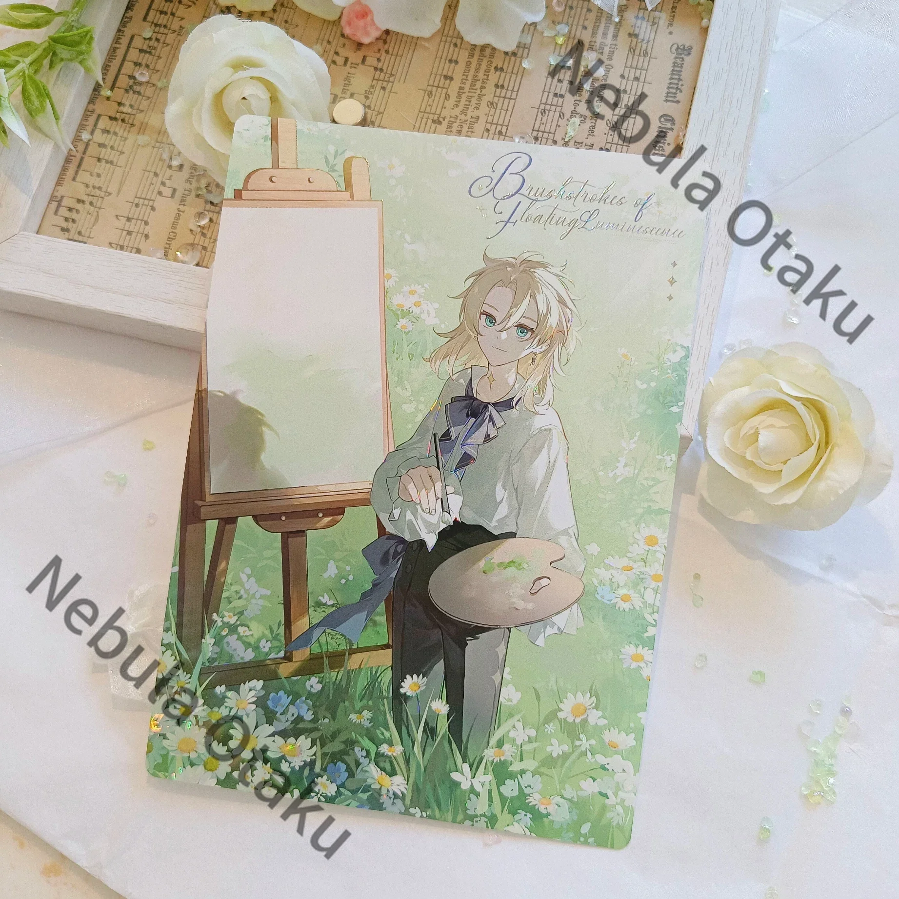 Genshin Impact Albedo Double Flash Badge Instant Camera Postcard Acrylic Pendant Keychain Pvc Card Cosplay Colleagues Gifts