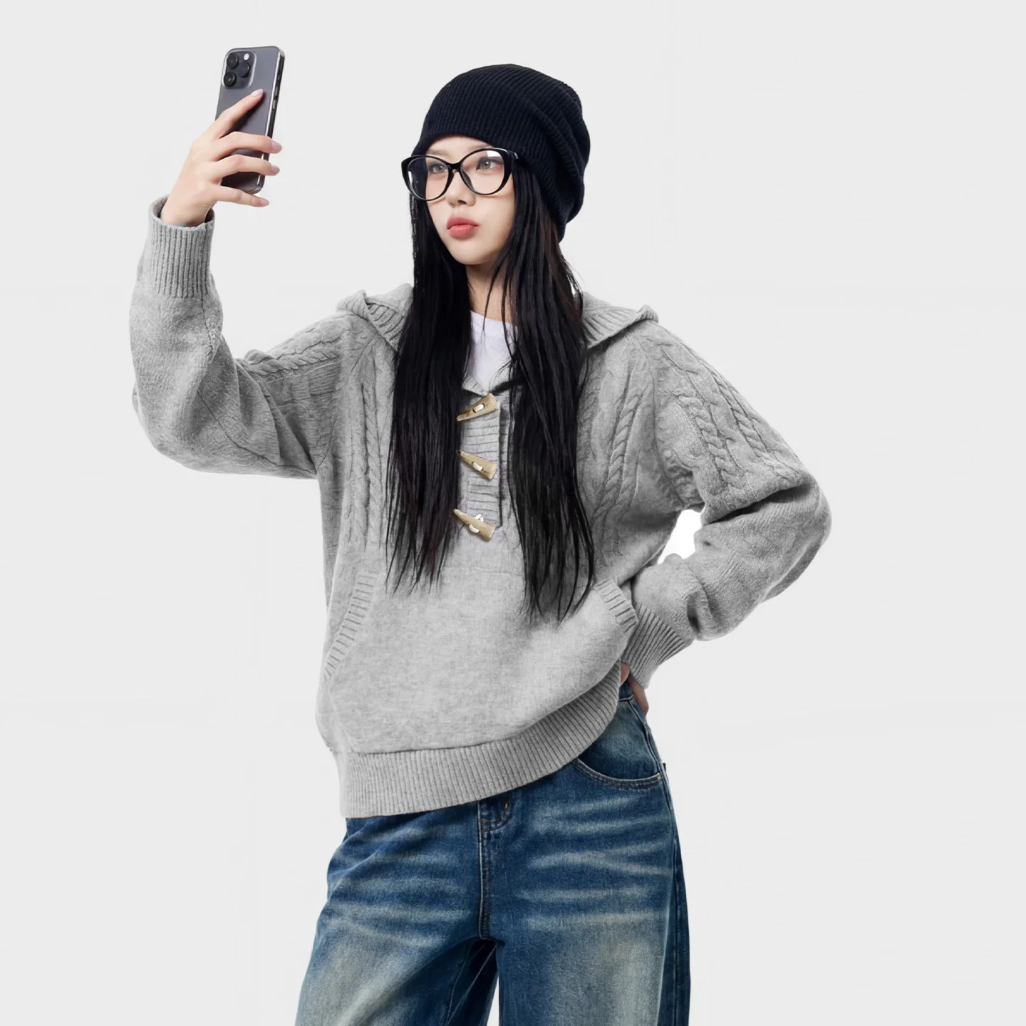 Maden suéter de punto con botones de palanca para mujer Otoño Invierno grueso cálido suelto estilo Preppy jersey prendas de vestir exteriores Top de punto Casual