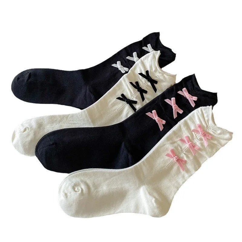 Women's Socks Spring Summer Breathable Ultra Thin Mid-tube Sock Bow Sock Sweat-absorbing Antibacterial Simple Fashion Trend Sock