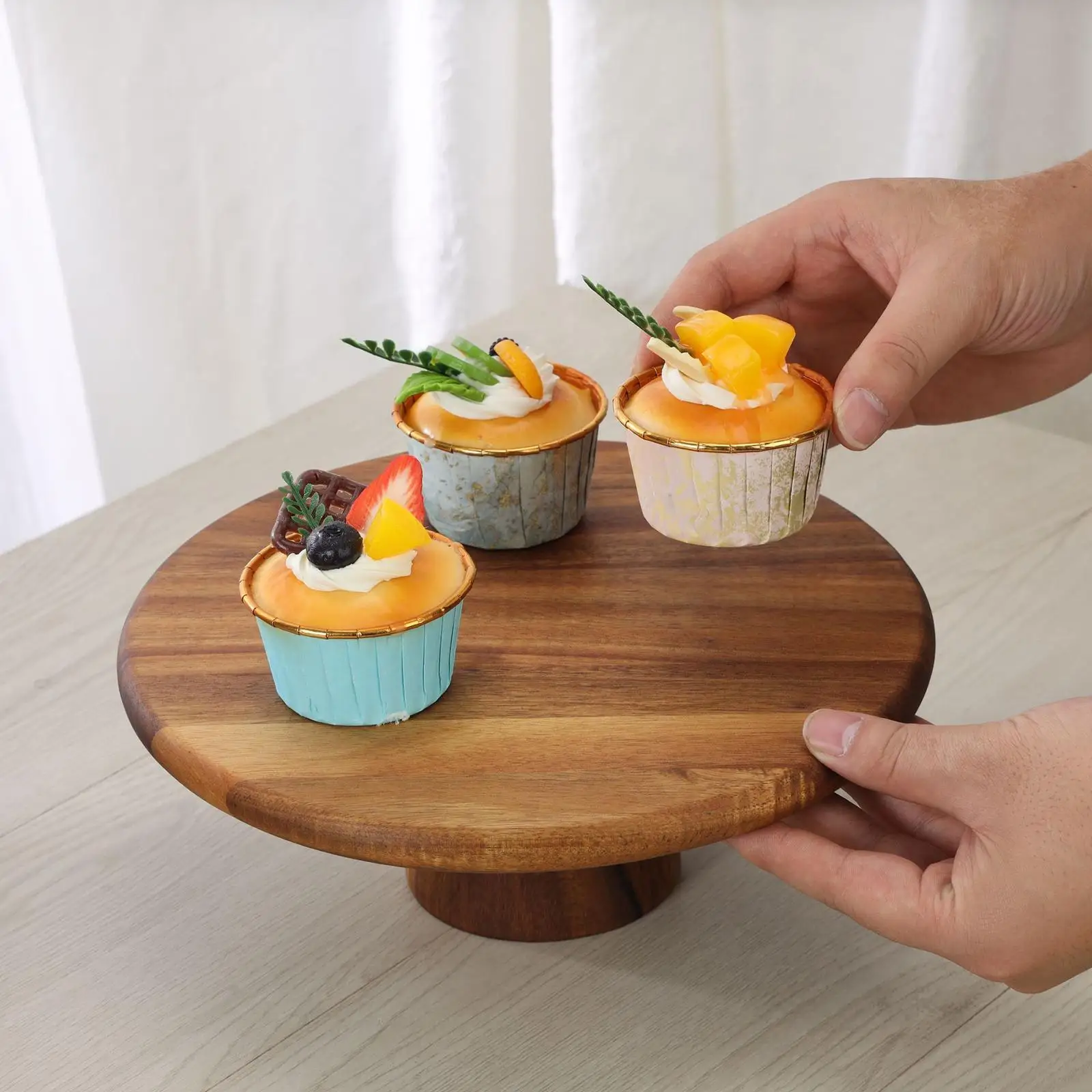 

1pcs High Stand Wooden Tray Cake Display Plate Creative Food Serving Trays Eco Natural Wood Dessert Fruit Snack Tray Home Decor