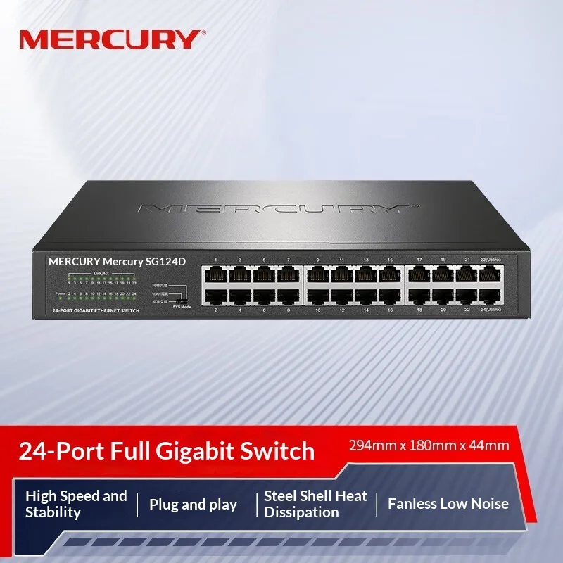 MERCURY 24-Port Gigabit Switch SG124D, Plug-and-Play Metal Case Desktop, 3 Operating Modes for Fast Network