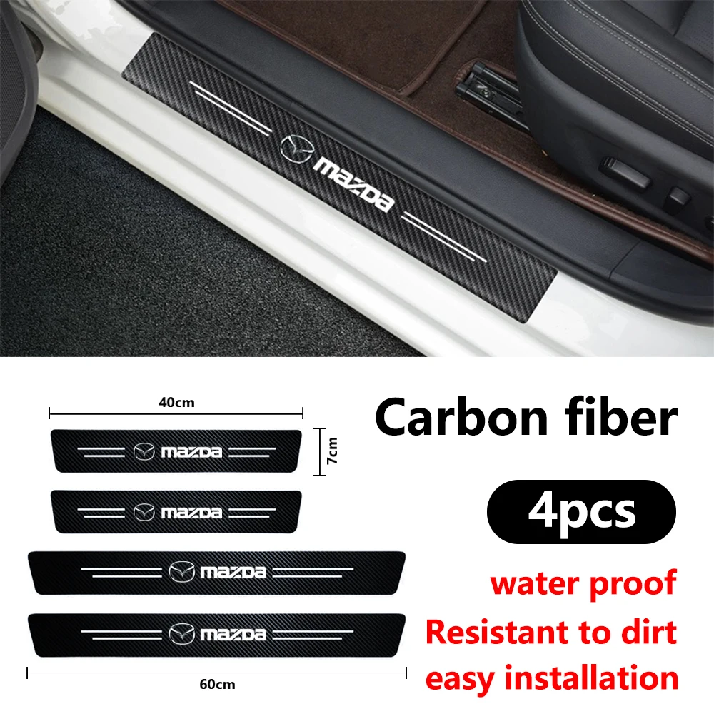 4Pcs Car Carbon Fiber Door Sill Protector Stickers for Mazda 3 CX3 CX4 CX5 CX7 CX8 CX9 CX30 RX7 Atenza Axela Auto Accessories