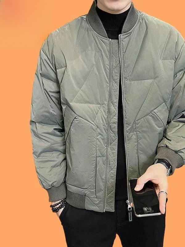 

Trendy Diamond Patterned Men's Winter Puffer Jaet Baseball Collar Warmth Faionable Thiened ort Sle White Du down