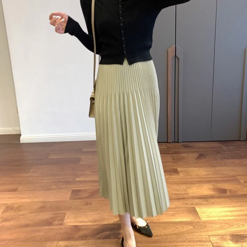 2024 A-line Skirt Elegant And Intellectual Pleated Long Skirt Woolen And Mesh Skirt Women\'s Winter And Spring New Style