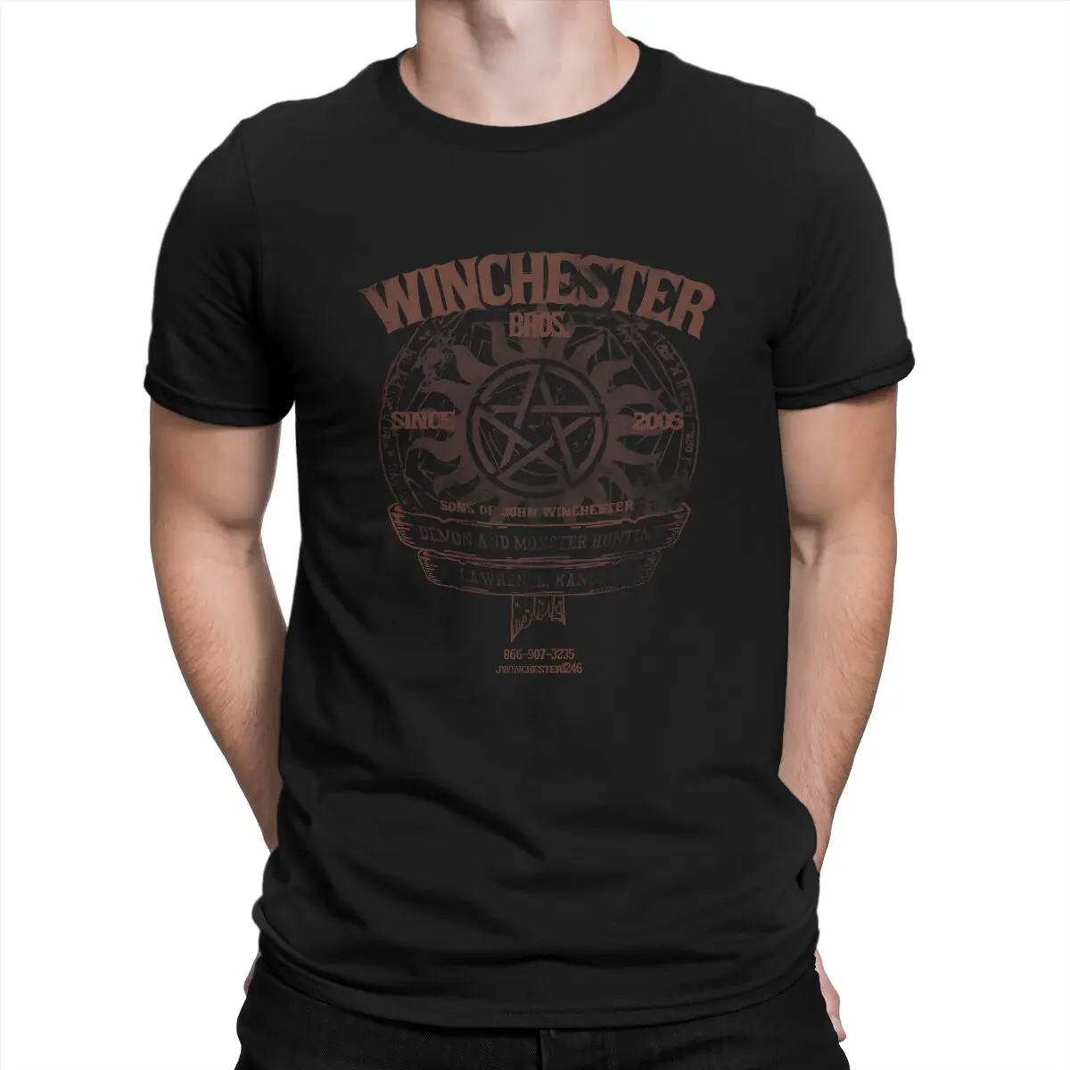 Men\'s Winchester Bros T Shirt Supernatural 100% Cotton Tops Novelty Short Sleeve O Neck Tee Shirt Summer T-Shirt