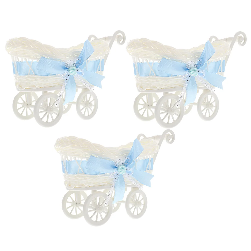

3Pcs Imitation Rattan Woven Candy Baskets Cart Shape Wedding Baby Shower Party Favor Decoration Storage Organizer