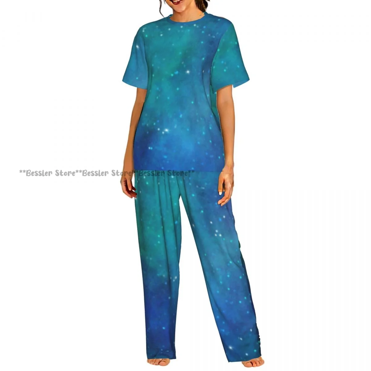 

Women's Comfort Pajamas Women's Abstract Nebula And Stars Background Short Sleeve Set Sleepwear