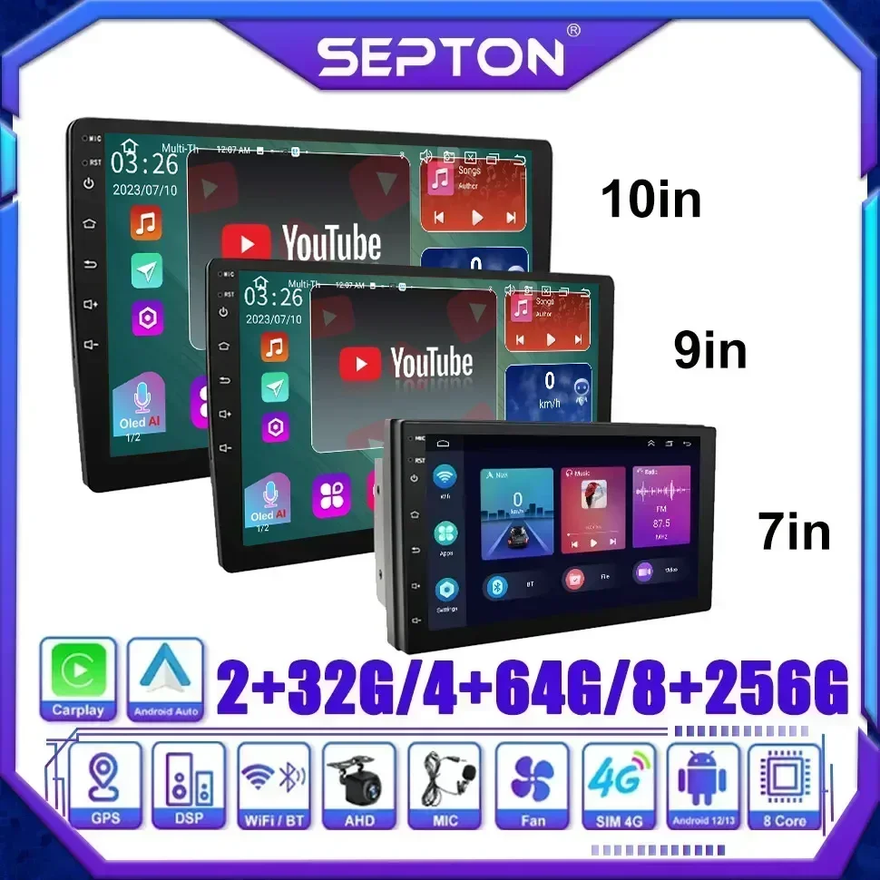 SEPTON-reproductor Multimedia con GPS para coche, Radio inteligente con Android, Carplay, para Volkswagen, Nissan, Hyundai, Kia, Toyota, Kia, 7 \