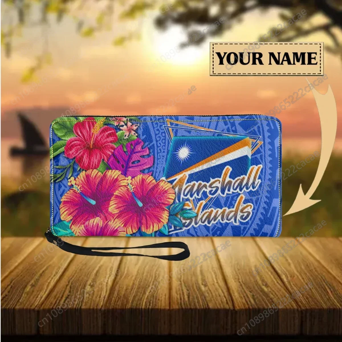 

Polynesian Hibiscus Women Wallet Long Purse Woman Marshall Island Design Casual Portable Card Holder for Ladies Multifunction