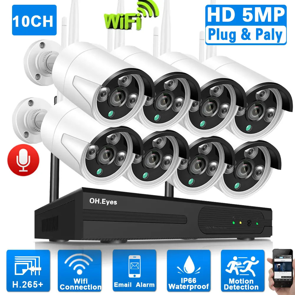 

H.265 8CH Wifi CCTV Camera Security System Kit 5MP Wireless NVR Kit 10 Channel Outdoor Wifi IP Camera Video Surveillance Set 4CH