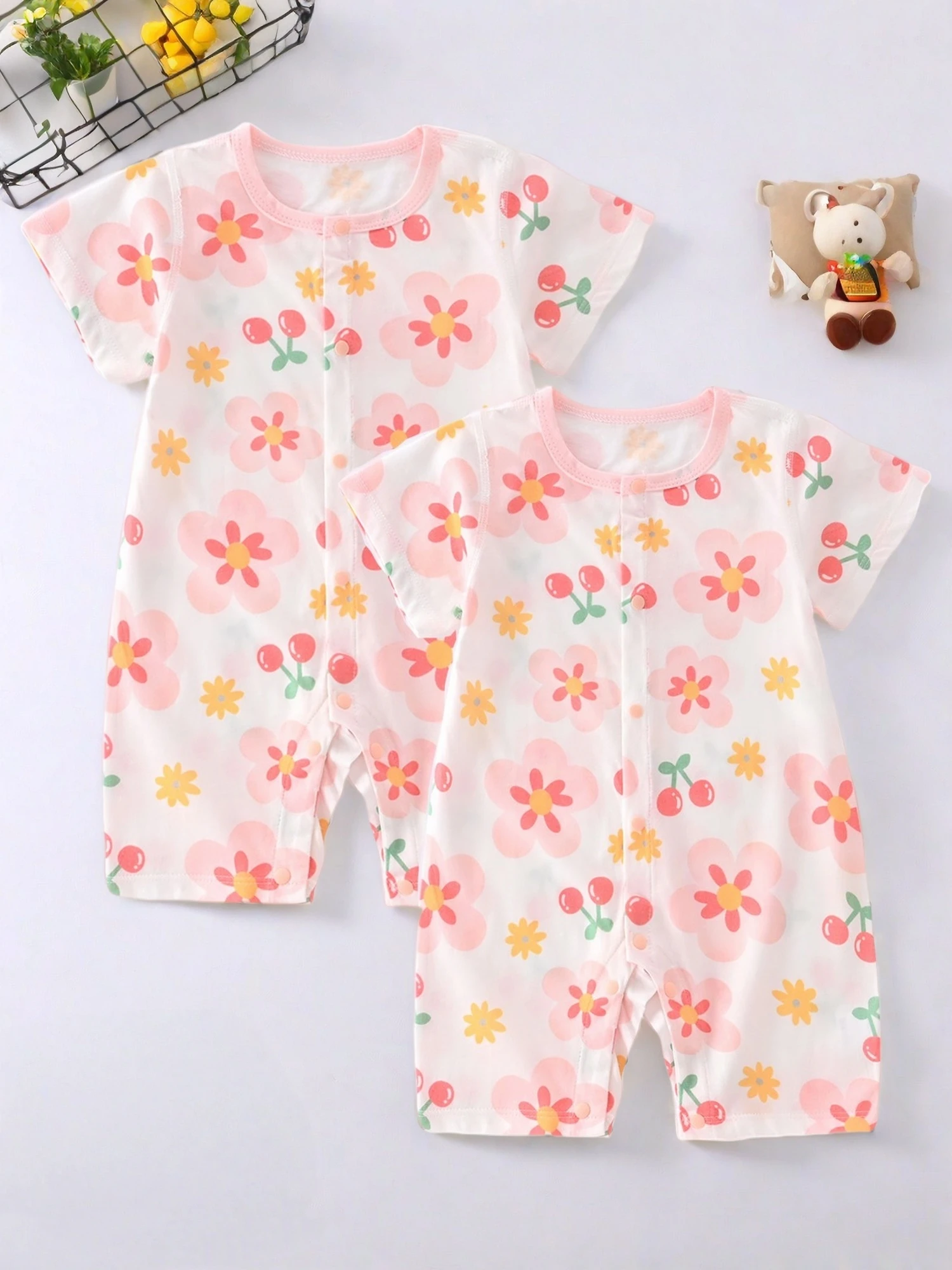 

Somenie Newborn Girls Summer Romper Clothing Pure Cotton Baby Cute Printed Short Sleeve Jumpsuit Infant Clothes 1-3-6-9M