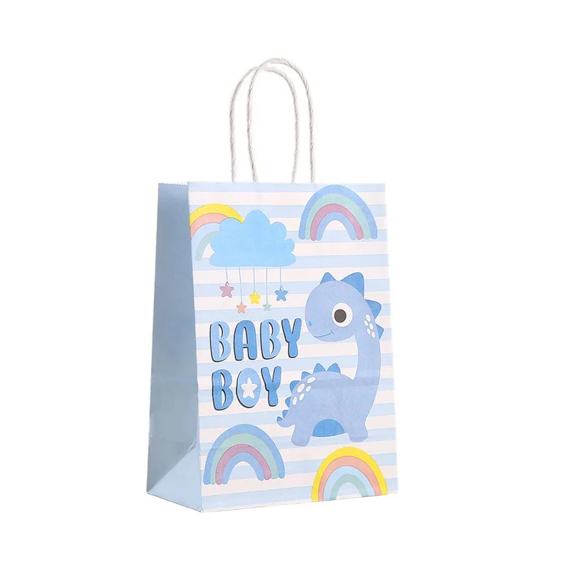 6Pcs Cartoon Blue Baby Boy Theme Paper Gift Packing Bag Gender Reveal Candy Cookie Bag for Kids Birthday Baby Shower Party Decor