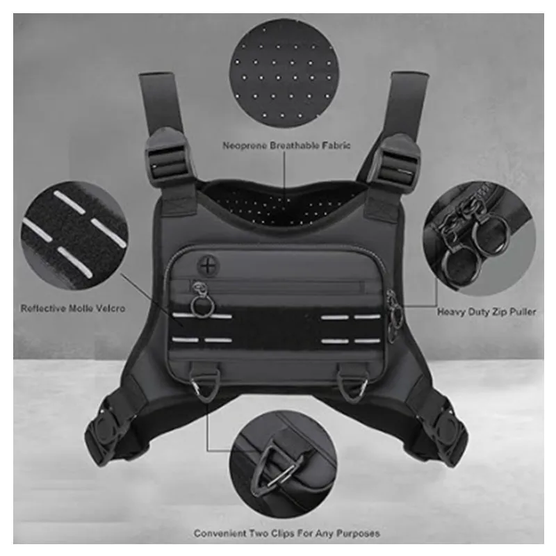 Alças de ombro ajustáveis frente peito correndo colete saco ao ar livre tático escalada saco de peito à prova dwaterproof água anti-roubo ginásio cinto saco