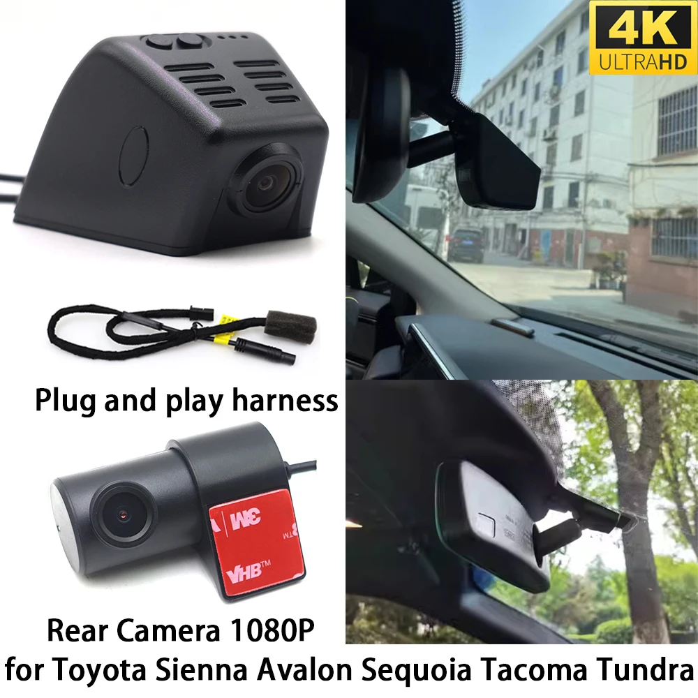 Cámara DVR 4K 2060P para Toyota Sienna, Avalon, Sequoia, Tacoma, Tundra, con Grabación en Bucle, Wifi, Cámara Delantera y Trasera OEM
